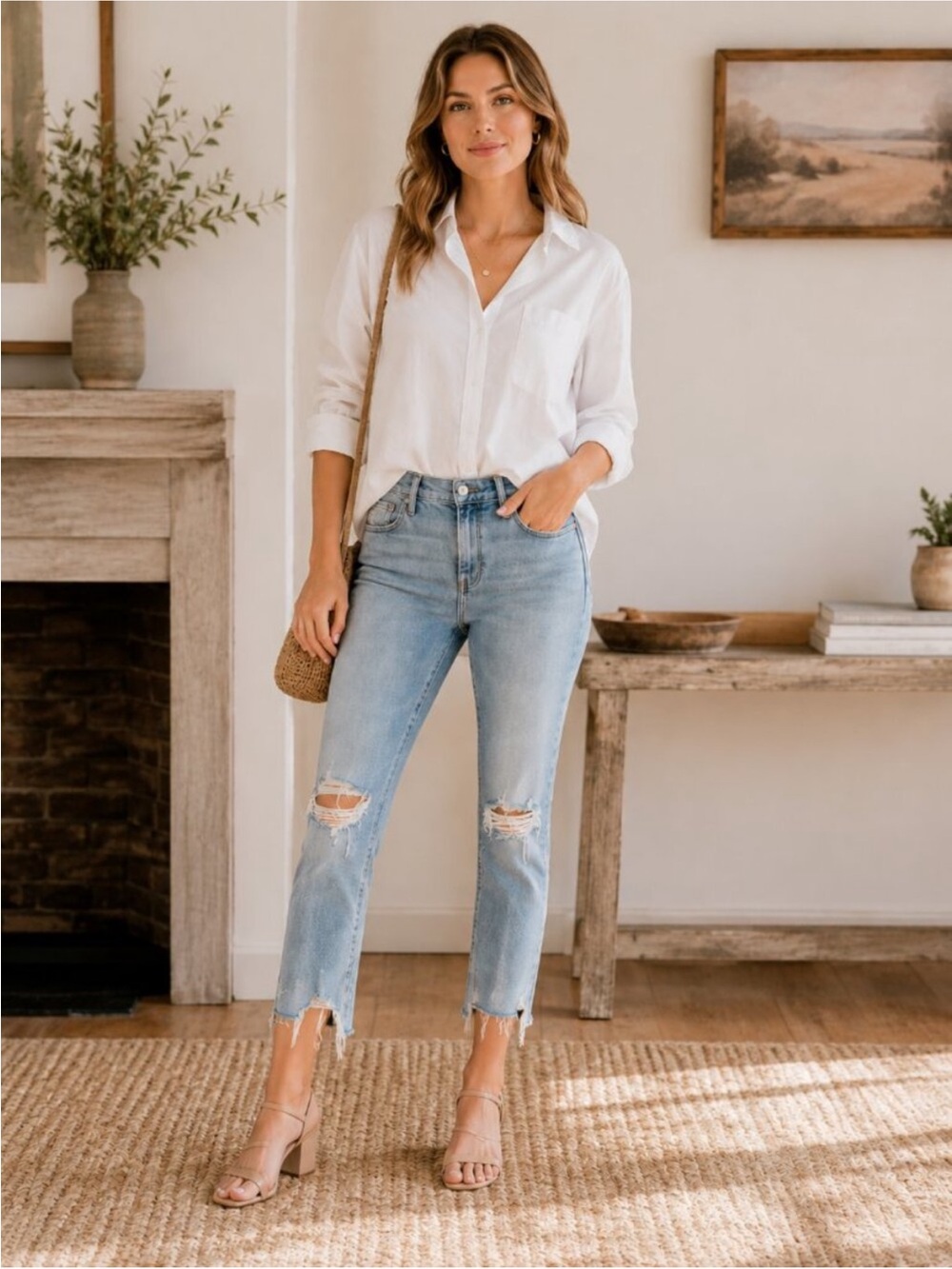 Frame Le Garçon crop Denim Light Blue Distressed  Jeans 30